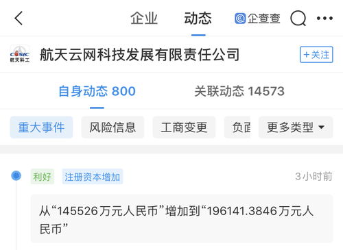 深創投等17家公司入股航天云網，注冊資本激增34.78%